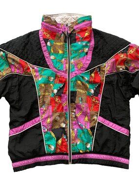 Vintage 90s EVR Black Geometric Windbreaker Jacket